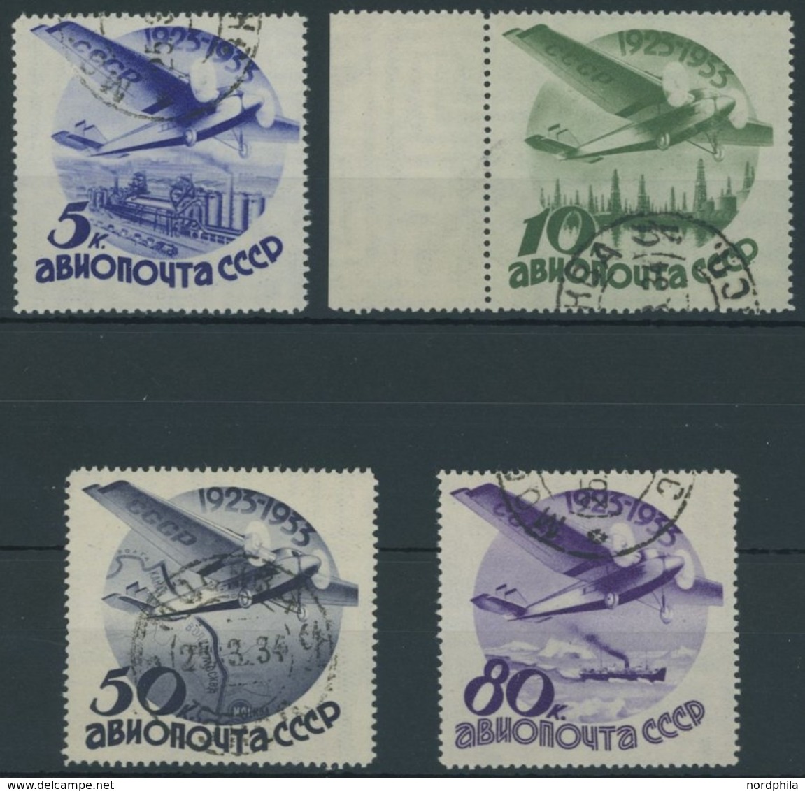 SOWJETUNION 462/3,465/6Y O, 1934, 5, 10, 50 Und 80 K. Luftfahrt Und Luftpost, Wz. Liegend, 4 Prachtwerte, Mi. 80.- - Used Stamps