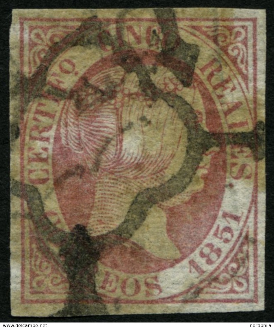 SPANIEN 9 O, 1851, 5 R. Rosa, Feinst, Mi. 280.- - Otros & Sin Clasificación