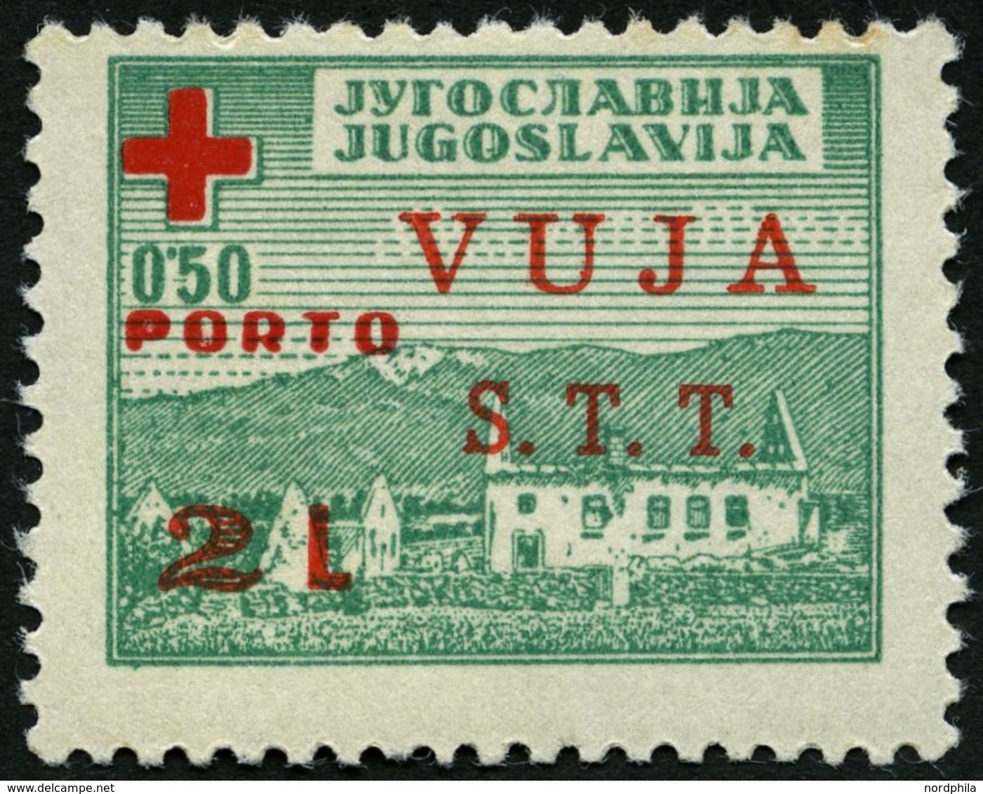 ZONE B ZP 1 **, Zwangszuschlagsporto: 1948, 2 L. Auf 0.50 Din. Dunkelgrün/rot, Pracht, Mi. 350.- - Andere & Zonder Classificatie