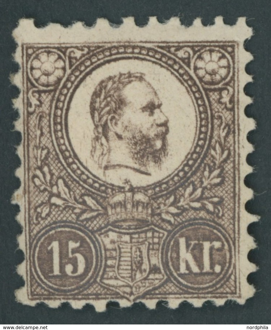 UNGARN 12a *, 1871, 15 K. Braun, Falzrest, Eckrandbug Sonst Farbfrisches Prachtstück, Mi. 500.- - Autres & Non Classés