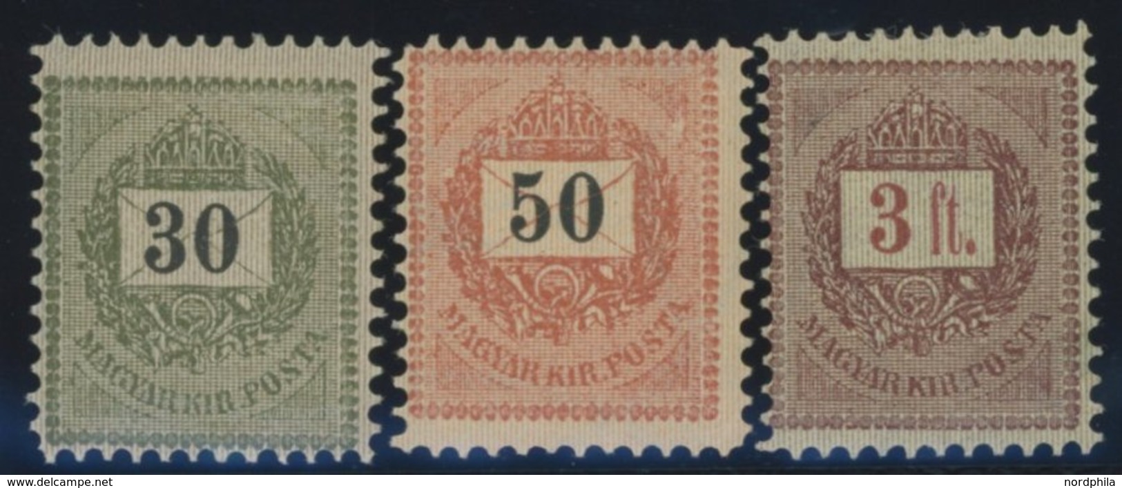 UNGARN 37/8,40A *, 1888, 30, 50 K. Und 3 Ft. Brief Mit Wertziffer, Gezähnt L 111/2, Falzrest, 3 Prachtwerte, Mi. 140.- - Otros & Sin Clasificación