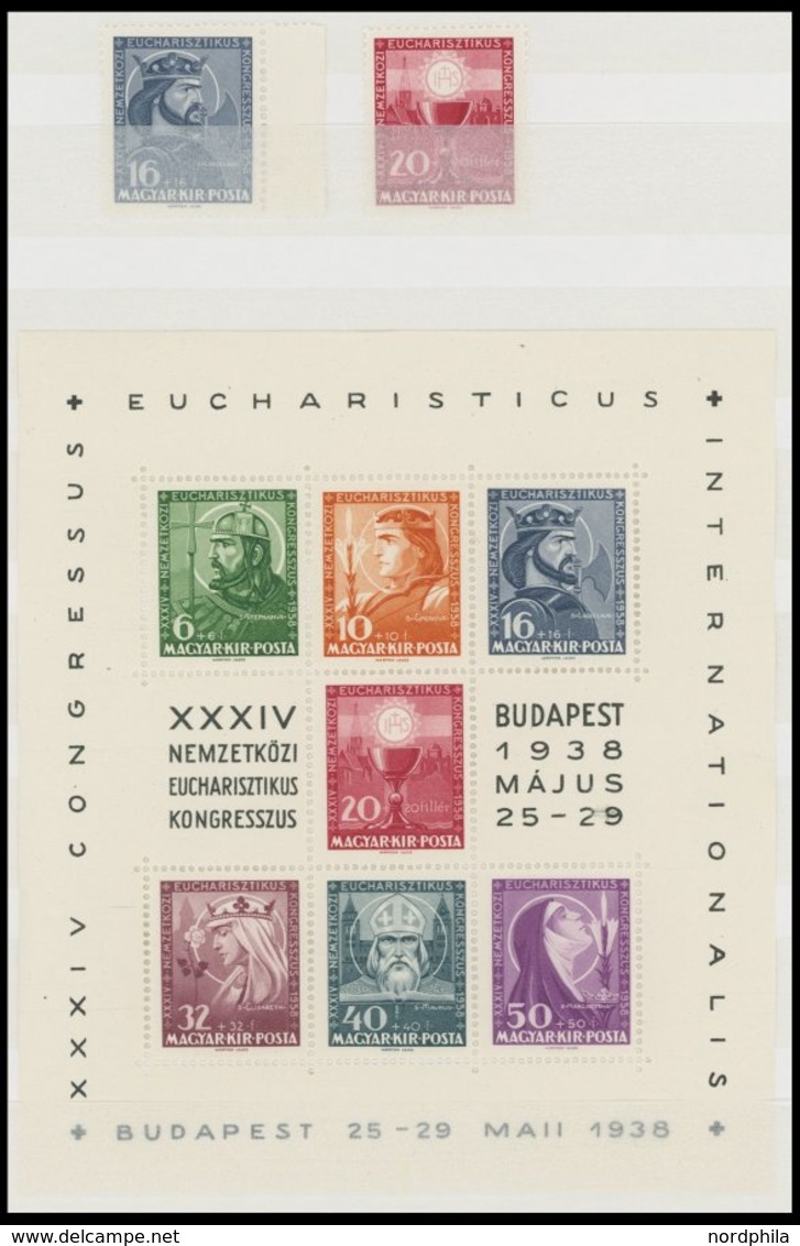 UNGARN 571/2,Bl. 3 **, 1938, Einzelmarken 16 Und 20 F. Und Block Eucharistischer Kongress, Postfrisch, Pracht, Mi. 66.- - Autres & Non Classés