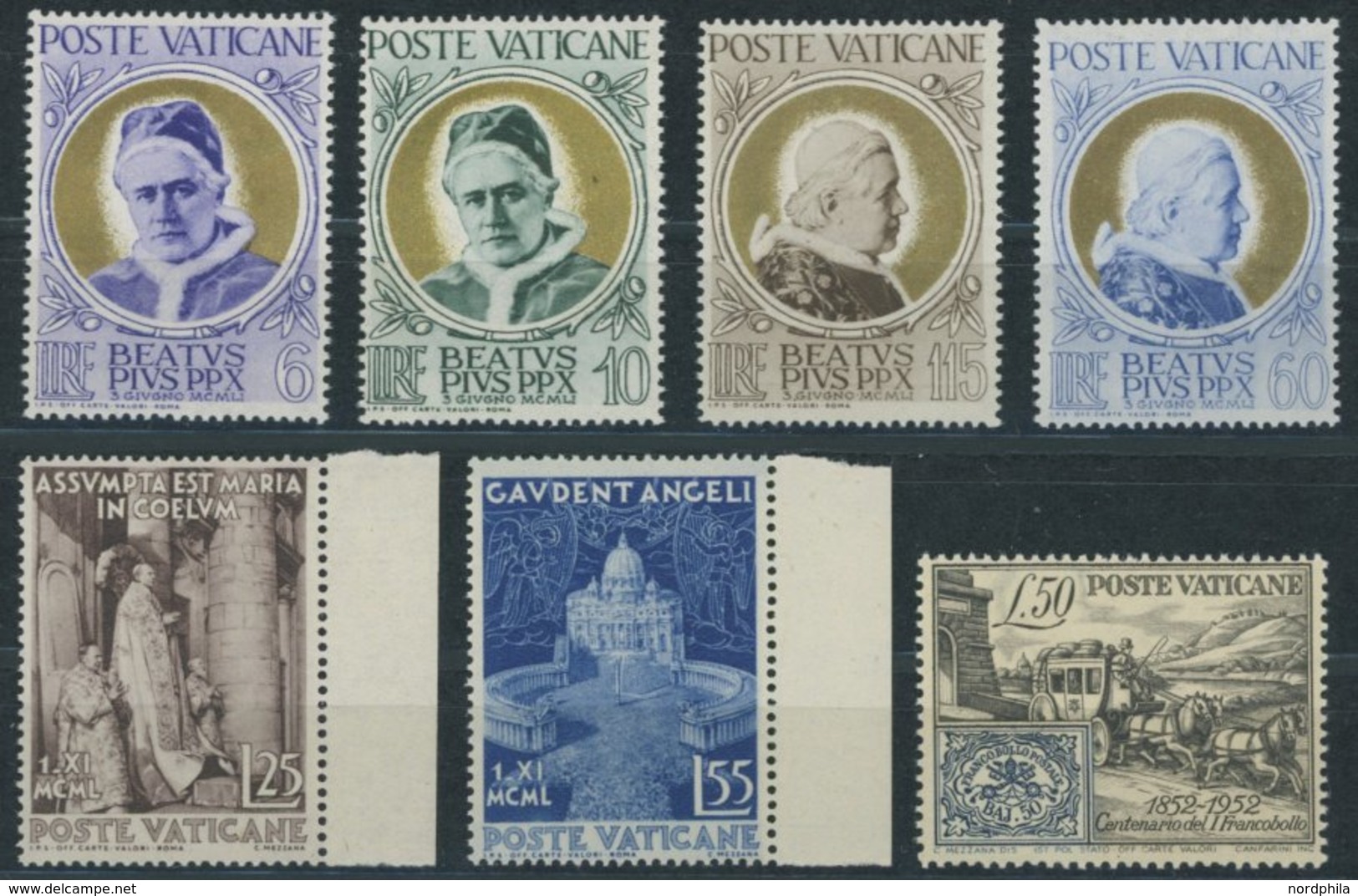 VATIKAN 174-79,188 **, 1951/2, Seligsprechung Und Briefmarkenausgabe, Postfrisch, 7 Prachtwerte, Mi. 64.- - Altri & Non Classificati