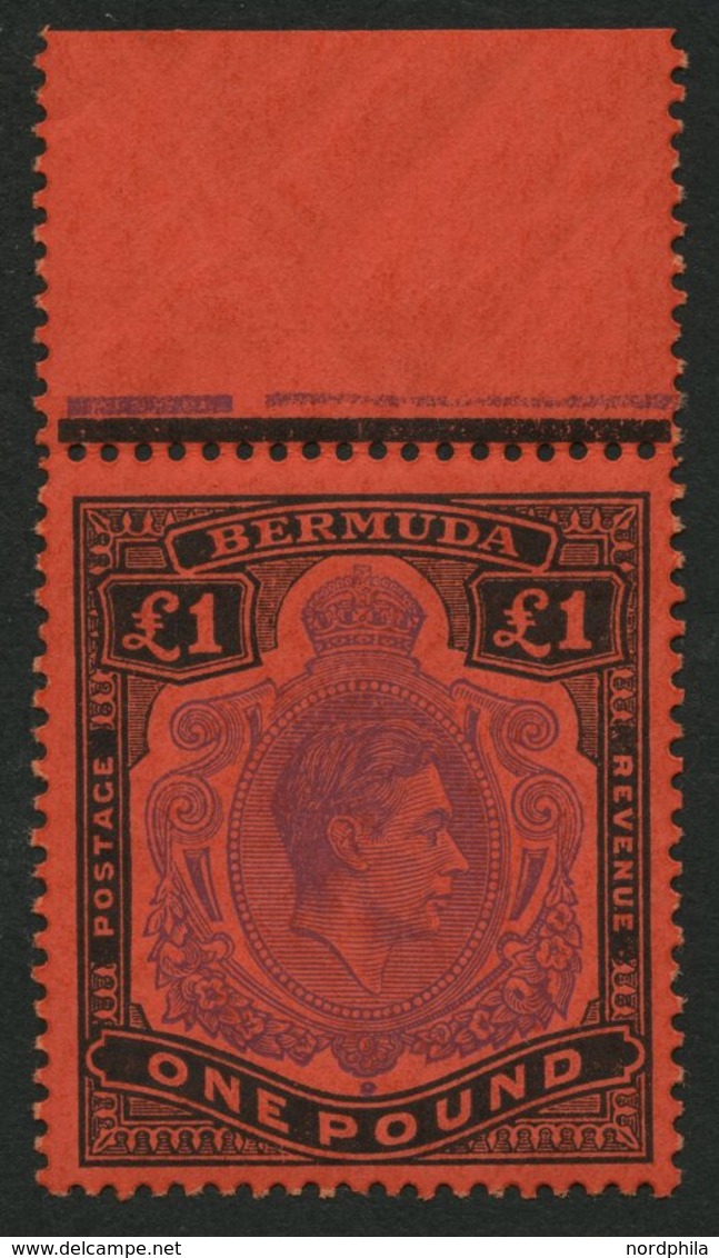 BERMUDA-INSELN 116c **, 1951, 1 £ Schwarz/violett Auf Scharlach, Gezähnt 13 (SG 121d), Postfrisch, Pracht - Bermudes