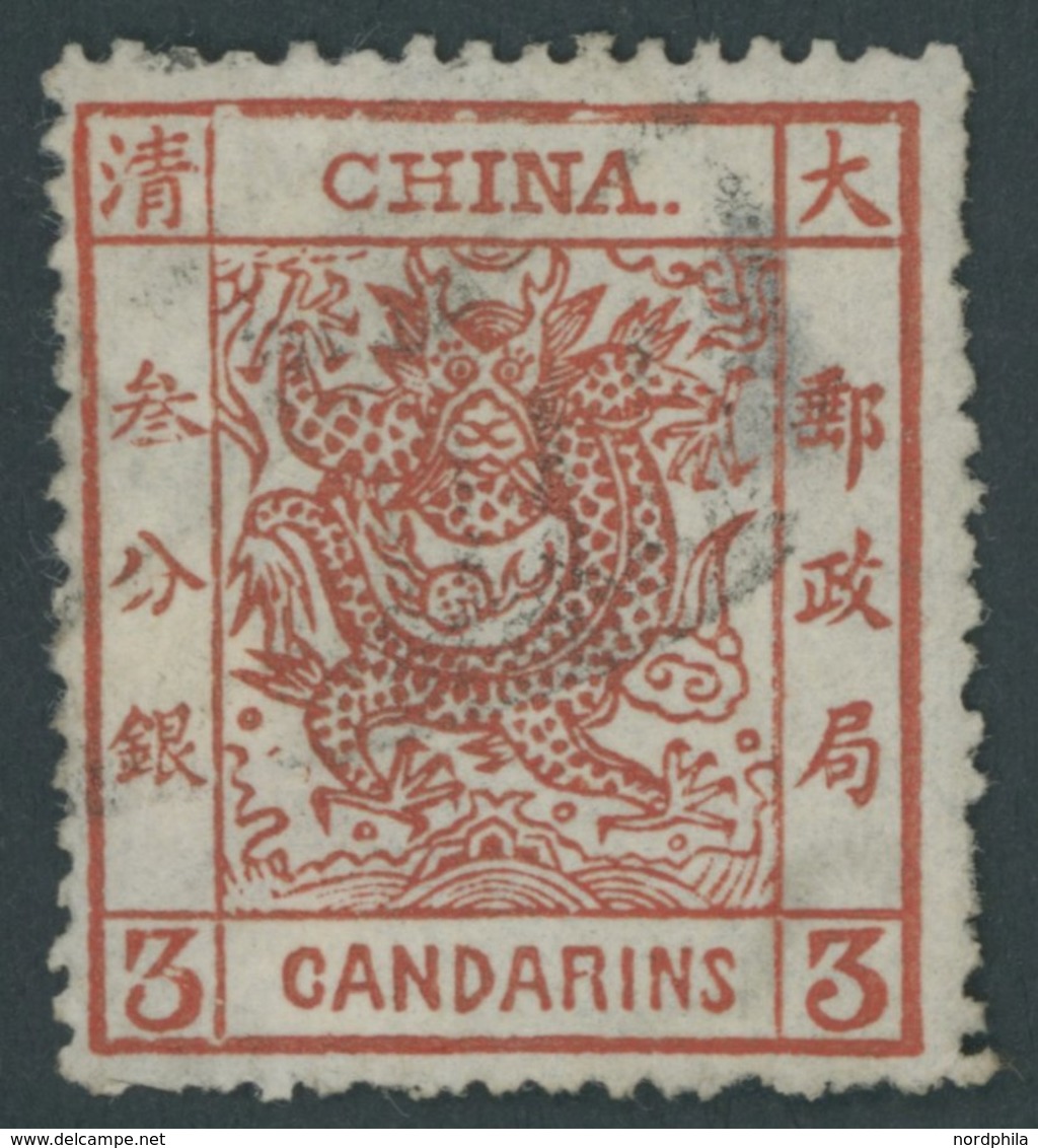 CHINA 2 O, 1878, 3 Ca. Rot, Dünne Stelle, Bildseitig Pracht - Autres & Non Classés