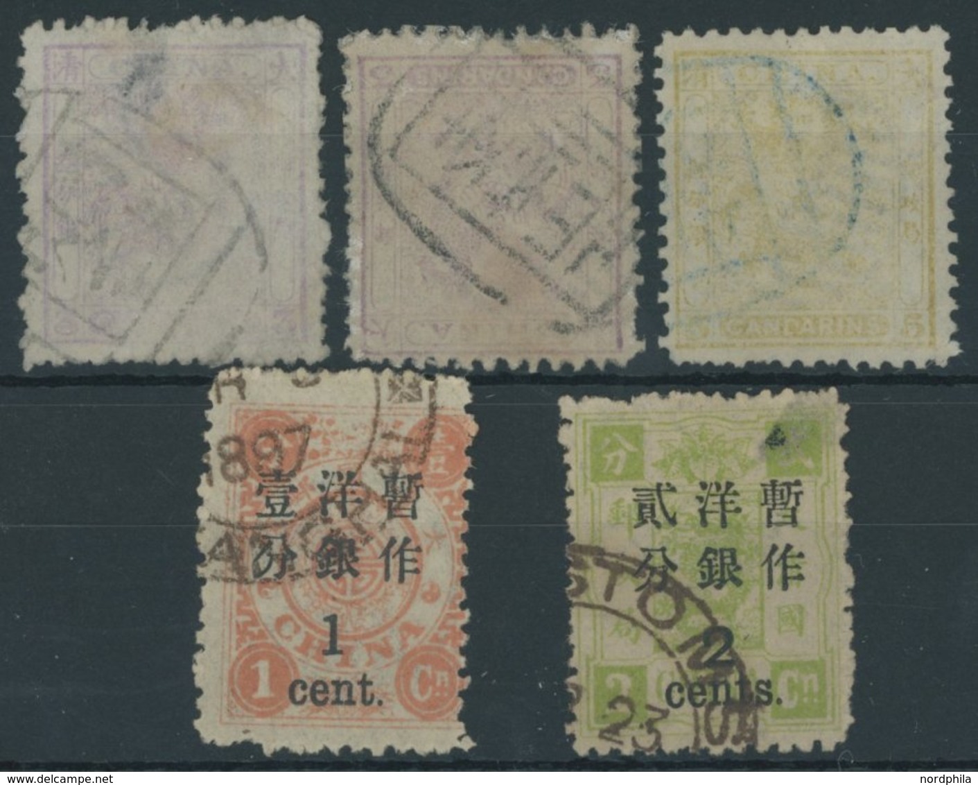 CHINA 5A,C,6A,17/8 O, 1885-97, 5 Meist Fehlerhafte Werte - Other & Unclassified