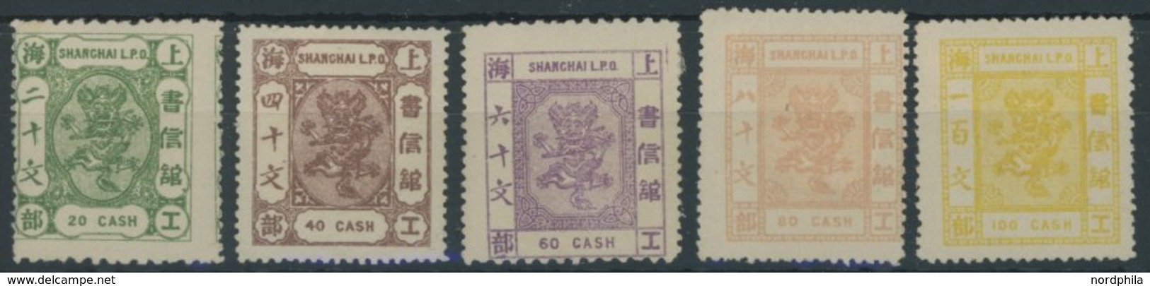 CHINA - SHANGHAI 73,75,77-79 O, 1884, 20, 40 Und 60 - 80 C. Kleiner Drache, Großer Falzrest, Sonst 5 Prachtwerte - Autres & Non Classés