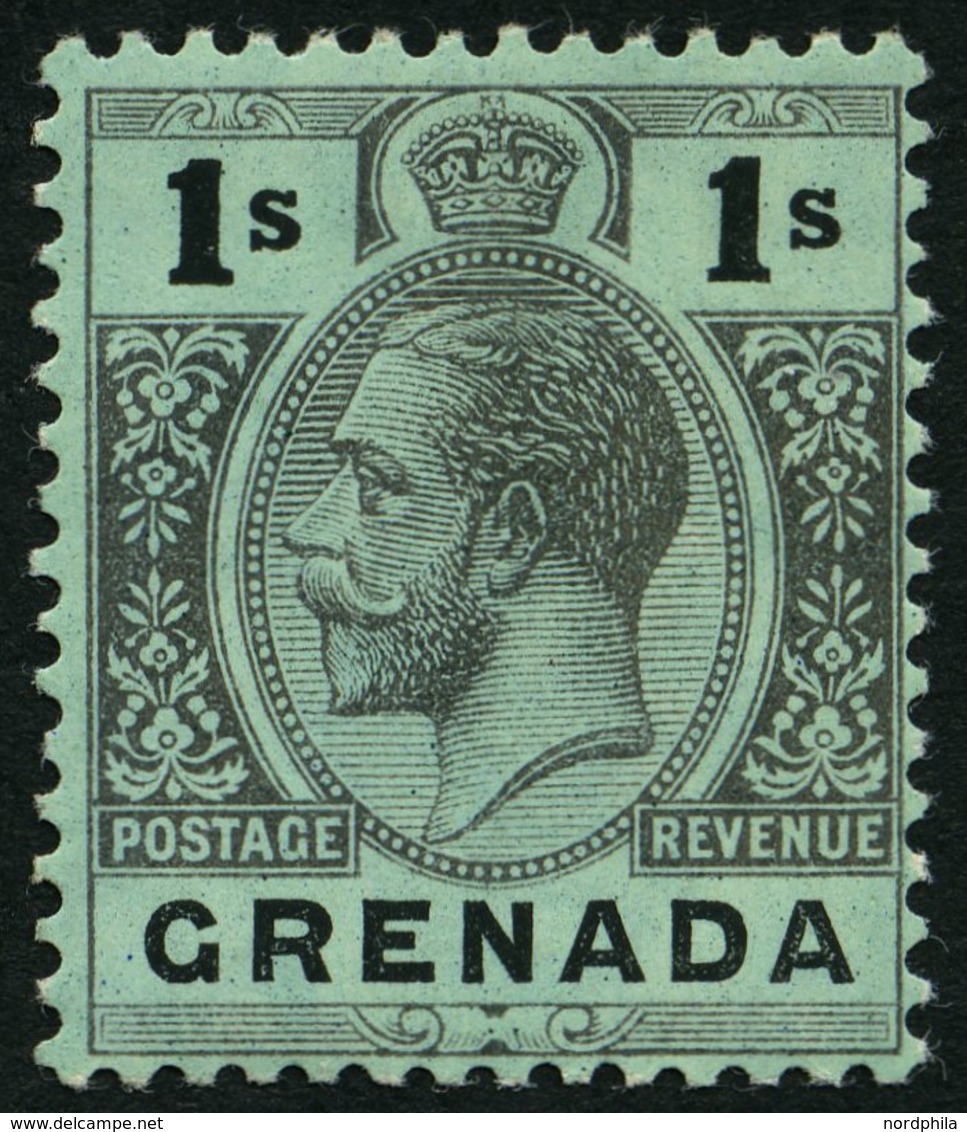 GRENADA 78za *, 1913, 1 Sh. Schwarz Auf Blaugrün, Rückseite Weiß, Falzrest, Pracht, Mi. 75.- - Grenade (1974-...)