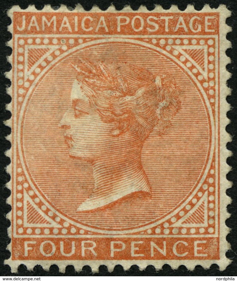 JAMAIKA 18 *, 1883, 4 P. Bräunlichrot, Wz. CA Einfach, Falzrest, Feinst, Mi. 500.- - Jamaïque (...-1961)