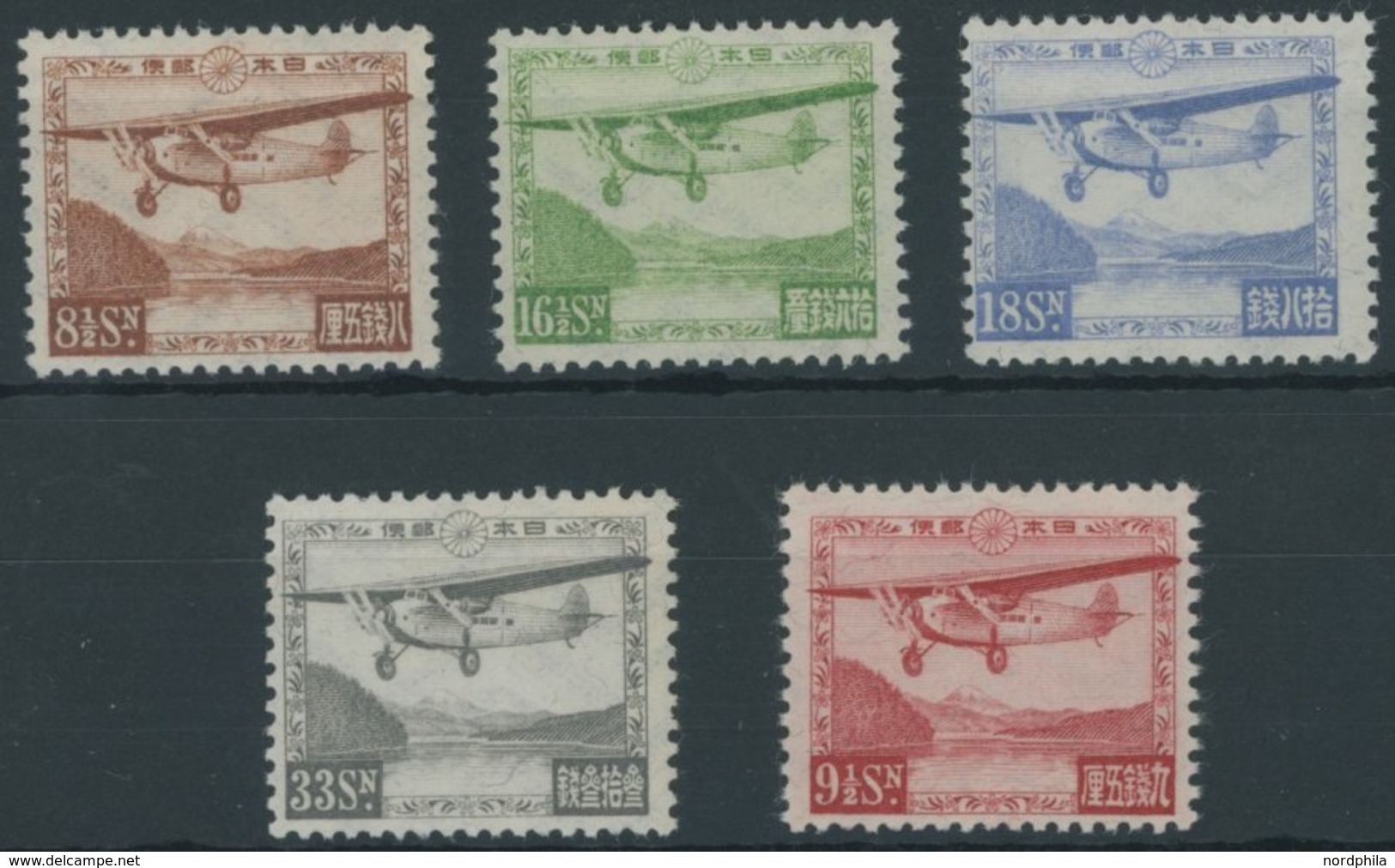 JAPAN 195-98,204 **, 1929/34, Flugzeug, 5 Postfrische Prachtwerte - Altri & Non Classificati