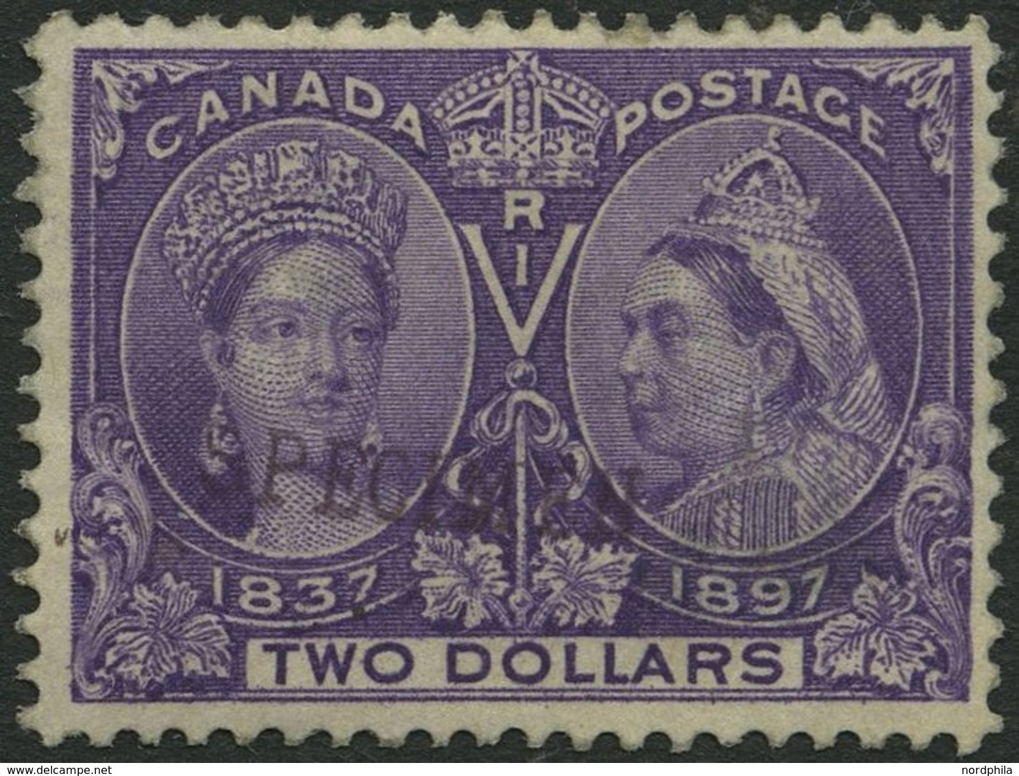 KANADA 50SP *, 1897, 2 $ Violett Mit Violettem Aufdruck SPECIMEN, Gummireste, Feinst (helle Stelle) - Canadá