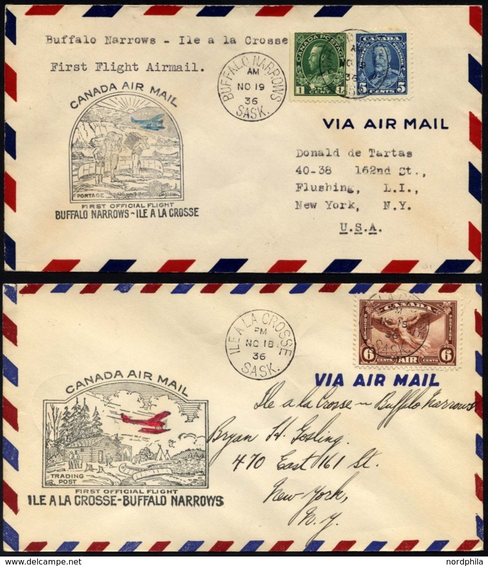 KANADA 286,286a BRIEF, 18.11.1936, ILE A LA CROSSE-BUFFALO, Hin- Und Rückflug (19.11), 2 Prachtbriefe, Müller 286, 286a - Canada