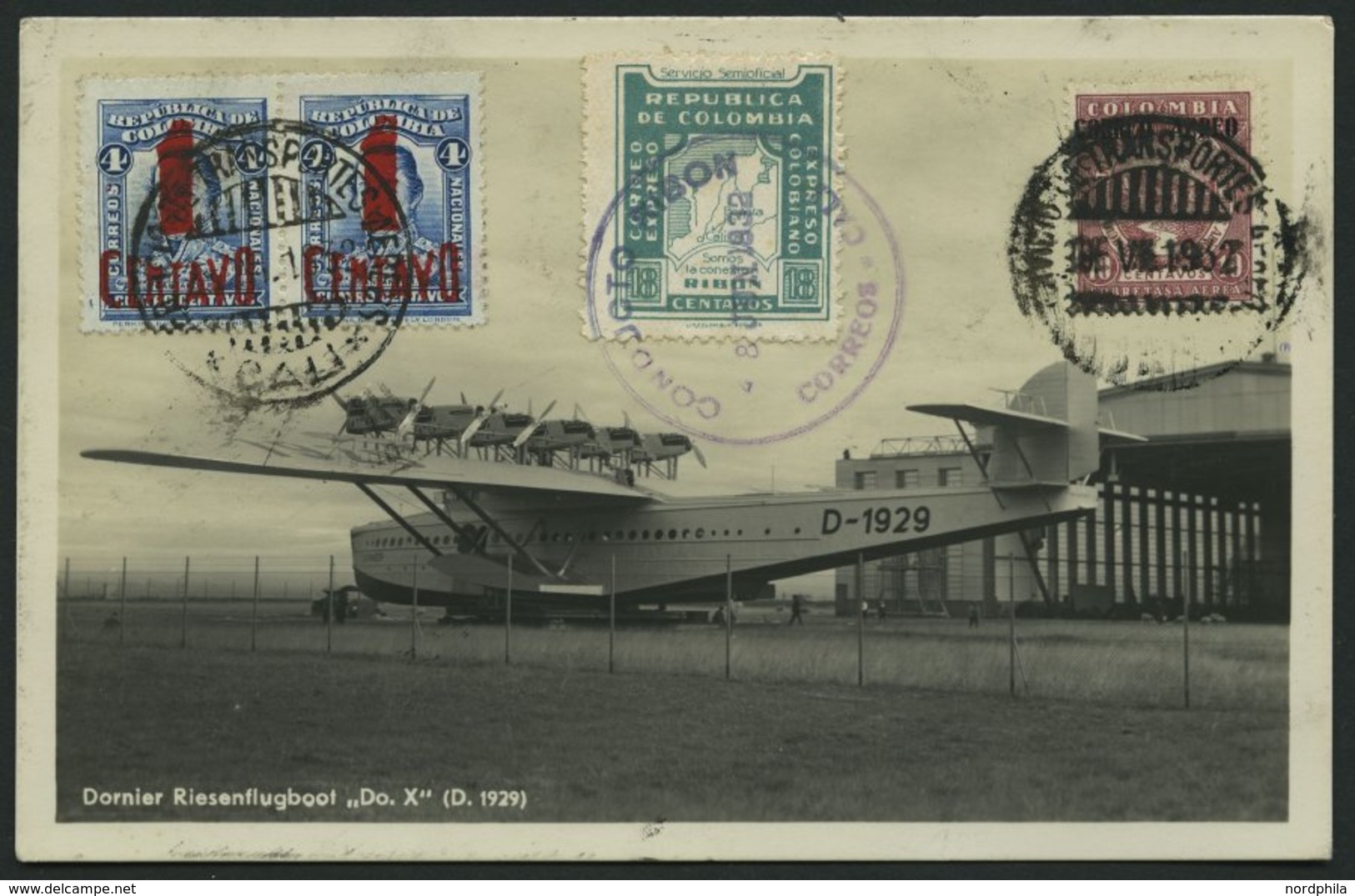 KOLUMBIEN 29.6.1932, Erstflugkarte Cali-Bogota, Rückseitige Frankatur Auf Fotokarte (DOX), Pracht - Colombie