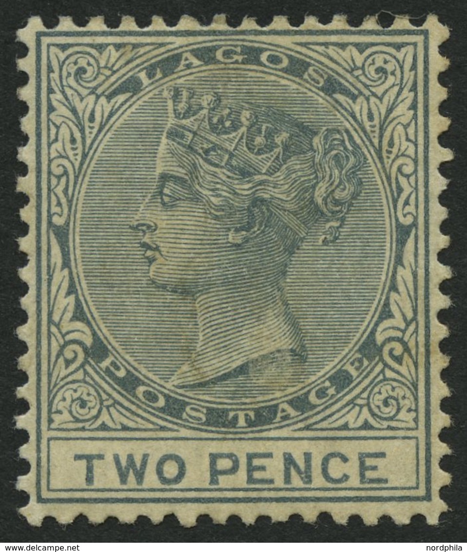 LAGOS 14 *, 1884, 2 P. Graublau, Wz. CA Einfach, Falzreste, Pracht, Mi. 95.- - Other & Unclassified