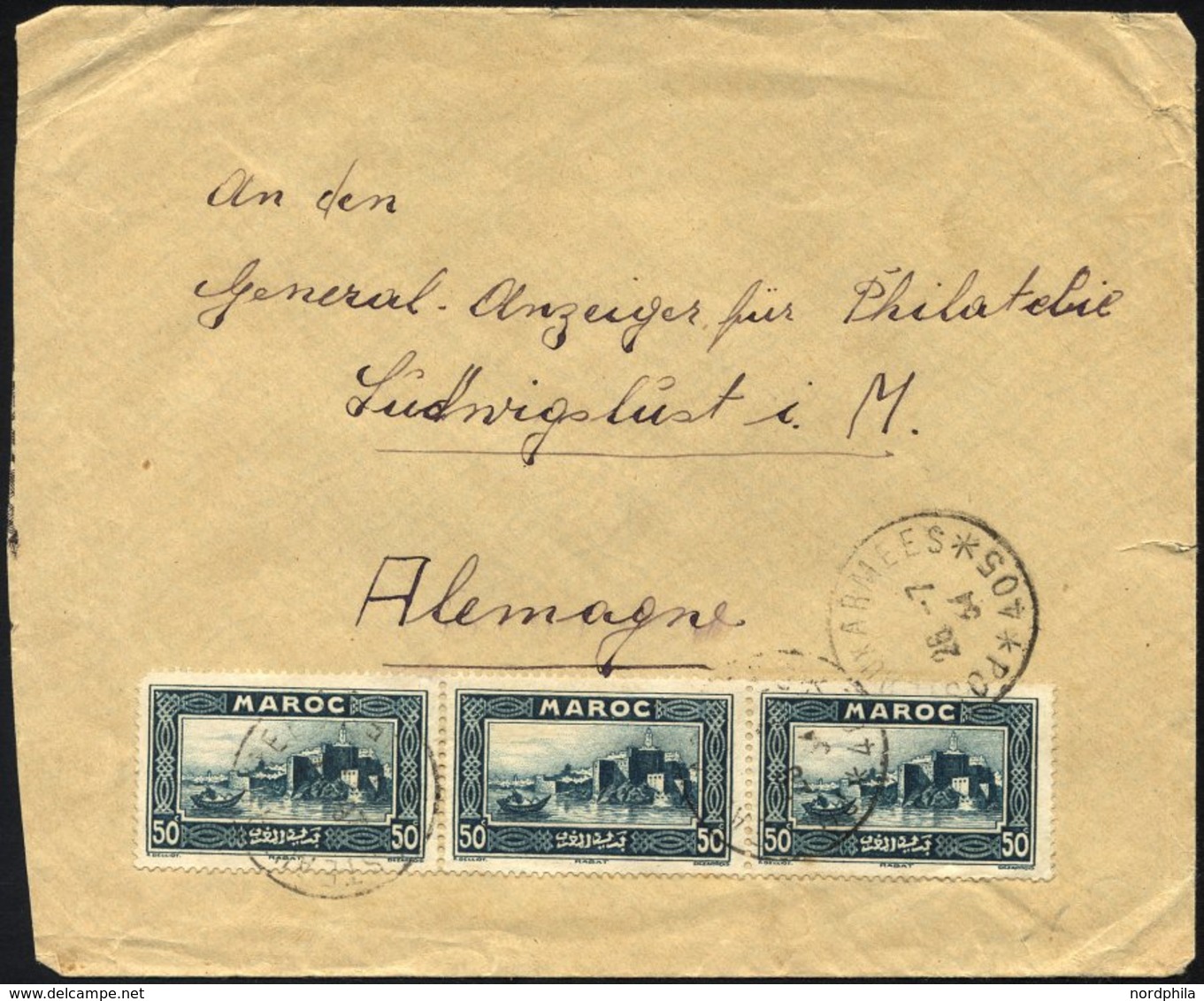 MAROKKO 104 BRIEF, 1934, 50 C. Bauten Mit K1 POSTE AUX ARMÉES/405 Auf Feldpostbrief Eines Deutschen Fremdenlegionärs Aus - Marocco (1956-...)