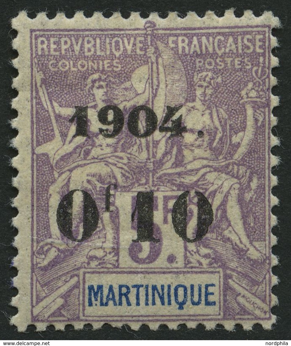 MARTINIQUE 55 *, 1904, 0f10 Auf 5 Fr. Lila/blau, Falzreste, Pracht, Mi. 200.- - Autres & Non Classés