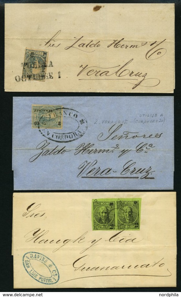 MEXIKO 50 Paar,51,56 BRIEF, 1868-71, 3 Verschiedene Briefe Mit Teils Besseren Stempeln, Pracht - Messico