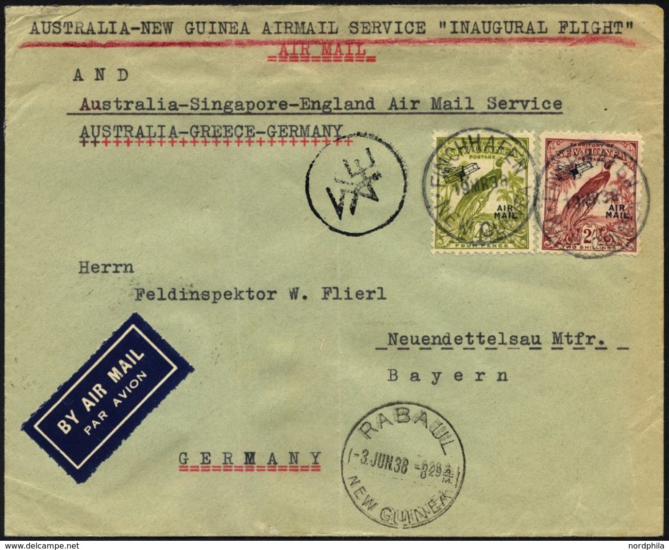 NEUGUINEA 114,119 BRIEF, 19.3.1938, Erstflug RABAUL-BRISBANE-SYDNEY, Der Brief Wurde In Finchhafen (Neuguinea) Aufgegebe - Papua Nuova Guinea