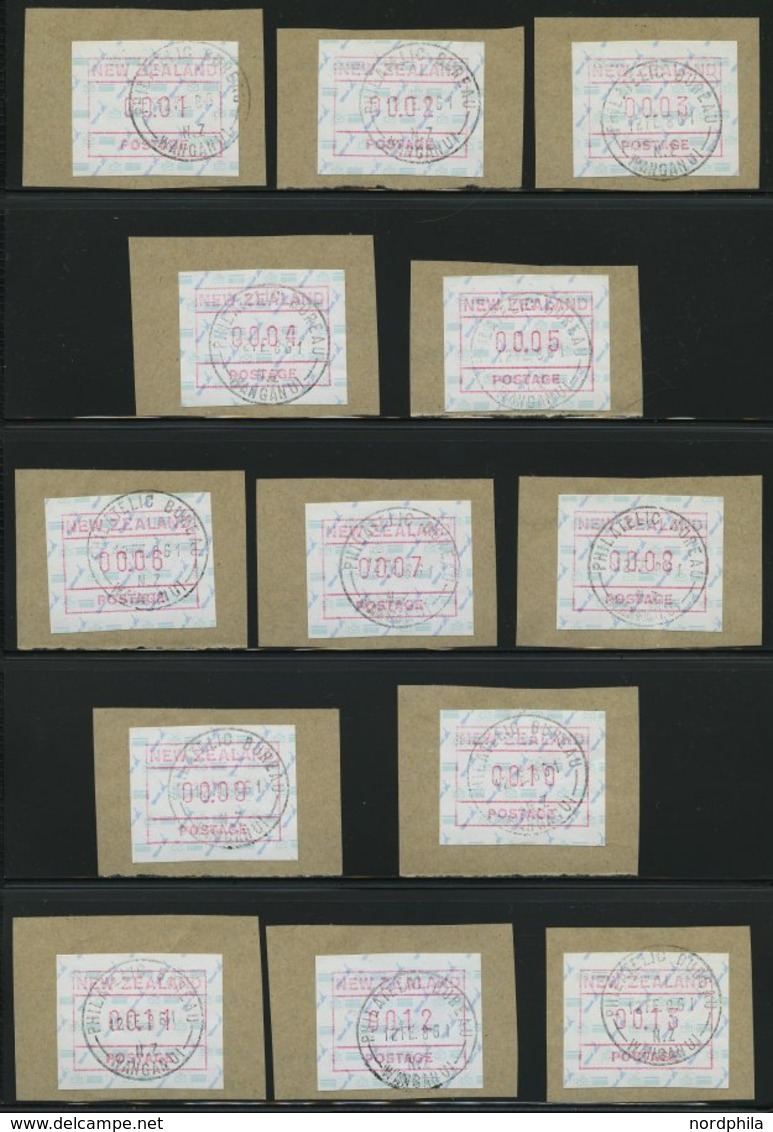 NEUSEELAND A 2 BrfStk, Automatenmarken: 1986, 0.01 - 00.24 C. Landkarte, Postemblem Und Flagge, 24 Verschiedene Werte Au - Altri & Non Classificati