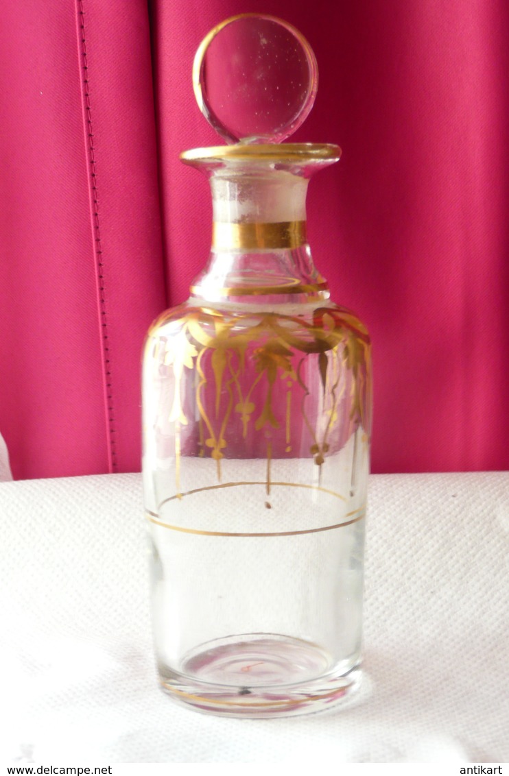 Napoléon III - Flacon à Parfum Verre Soufflé à Frises D'or TBE - Glass & Crystal
