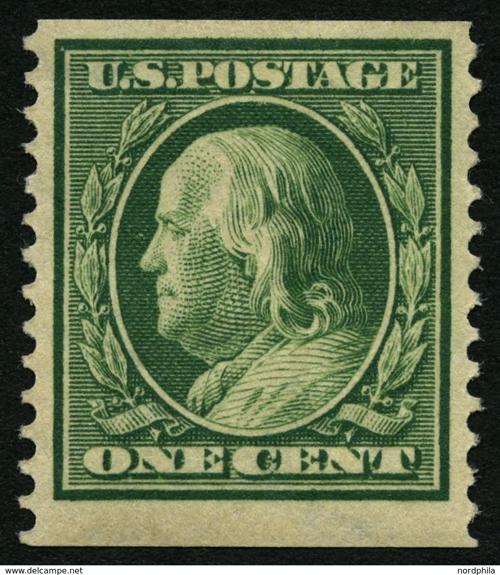 USA 178G *, Scott 387, 1910, 1 C. Franklin, Wz. 2, Senkrecht Gezähnt 12, Falzrest, Pracht, $ 190 - Sonstige & Ohne Zuordnung