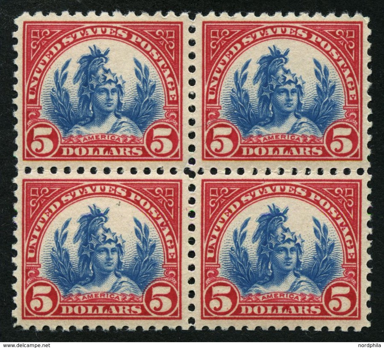 USA 285a VB **, Scott 573, 1923, 5 $ Karmin/blau Allegorie Amerika Im Postfrischen Viererblock, Pracht - Other & Unclassified