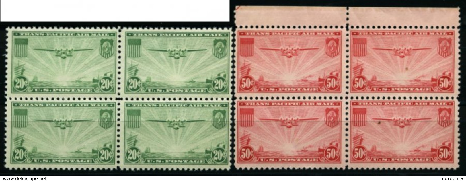 USA 400/1 VB **, Scott C21/2, 1937, Manila-Hongkong In Viererblocks, Prachtsatz, $ 90.- - Other & Unclassified