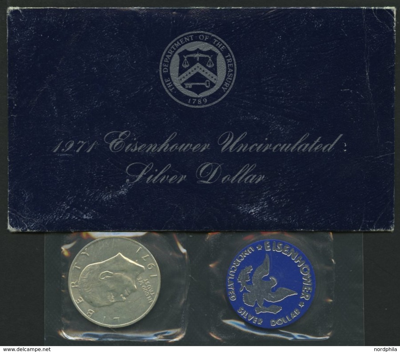 USA 1971, Eisenhower Uncirculated Silver Dollar Im Präsentumschlag The Departement Of Theasury - Autres & Non Classés