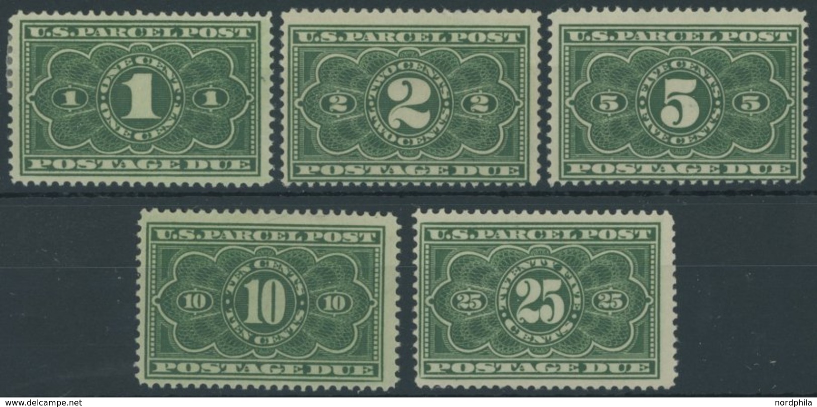 PAKET-PORTOMARKEN PP 1-5 **,* , Scott JQ 1-5, 1912, 1 - 25 C. U.S. Parcel Post Postage Due, Mi.Nr. 1 Und 4 Falzrest, Son - Altri & Non Classificati