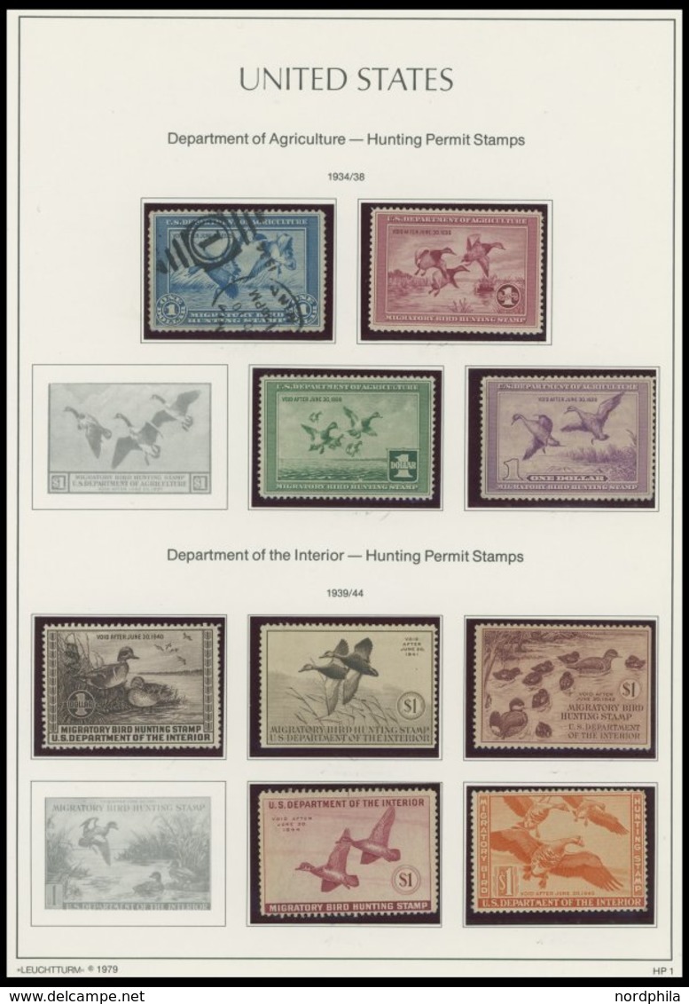 SAMMUNGEN, LOTS *,(*),**,o , HUNTING PERMIT STAMPS: 1934-73, Sammlung Von 36 Verschiedenen Werten Auf Leuchtturm Seiten, - Collezioni & Lotti