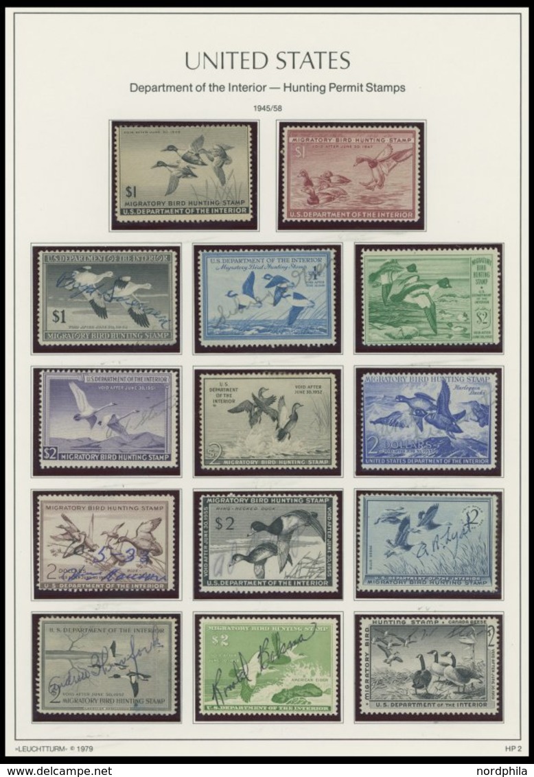 SAMMUNGEN, LOTS *,(*),**,o , HUNTING PERMIT STAMPS: 1934-73, Sammlung Von 36 Verschiedenen Werten Auf Leuchtturm Seiten, - Verzamelingen