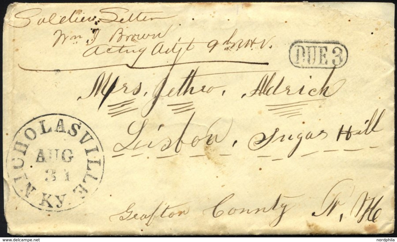 FELDPOST 1863, Soldatenbrief Aus Nicholasville Mit Schwarzem K1, Feinst, RR! - Oblitérés