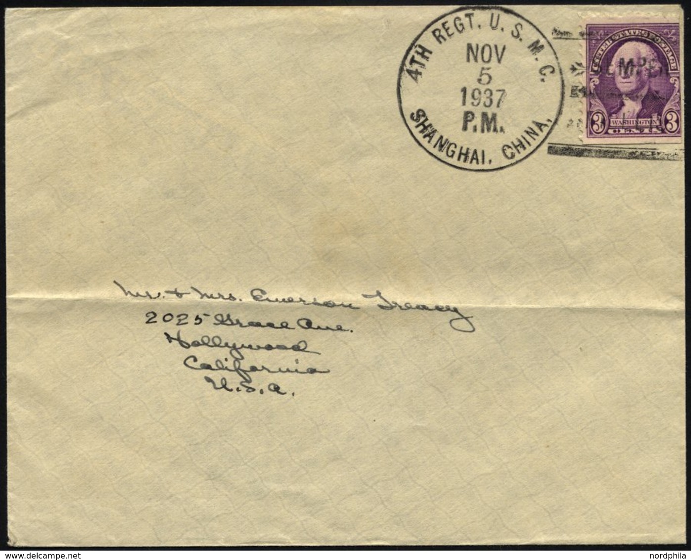 FELDPOST 1937, Brief Mit K1 Vom 4. Regiment Des US-Marine-Corps Aus Shanghai, Feinst - Usati
