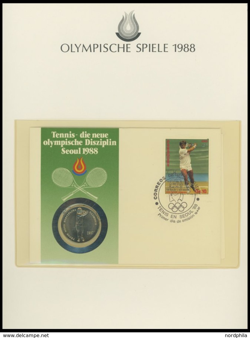 SPORT **,Brief , Olympische Spiele 1988 in 4 Borek Spezialalben mit Goldmünze China Mint, Peking, Schwerttanz, PP, Klein