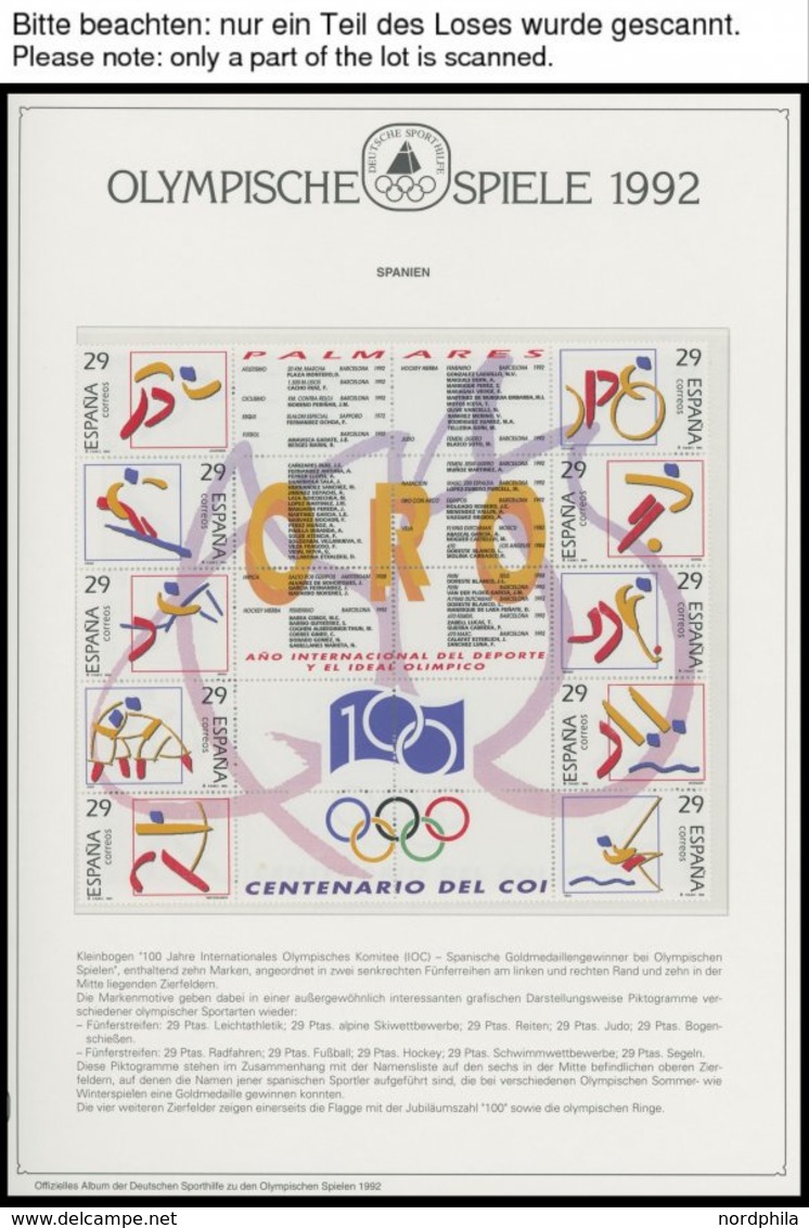 SPORT **,Brief , Olympische Spiele 1992 Auf Spezial Falzlosseiten Der Deutschen Sporthilfe Mit Blocks, Streifen, Markenh - Autres & Non Classés