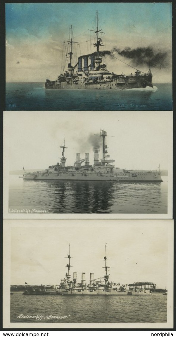 ALTE POSTKARTEN - SCHIFFE KAISERL. MARINE BIS 1918 S.M.S. Hannover, 3 Karten, Eine Gebraucht - Guerra