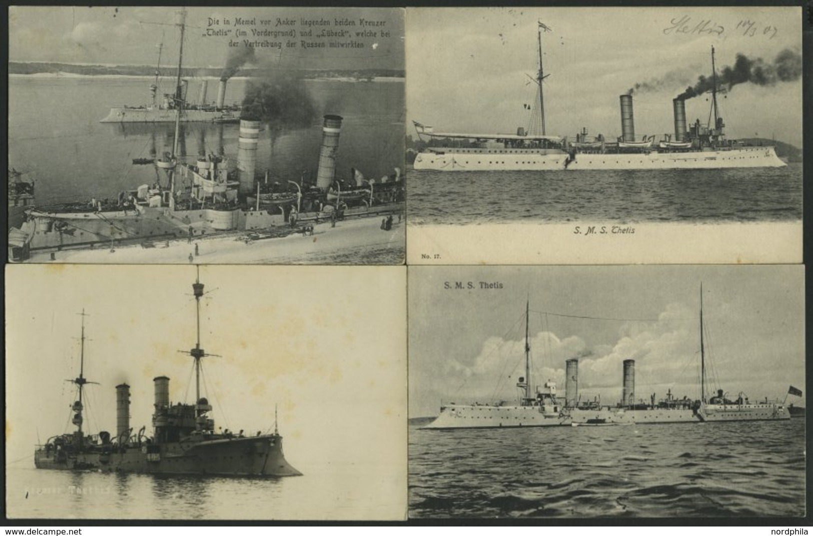 ALTE POSTKARTEN - SCHIFFE KAISERL. MARINE S.M.S. Thetis, 4 Karten, 2 Gebrauchte - Guerre