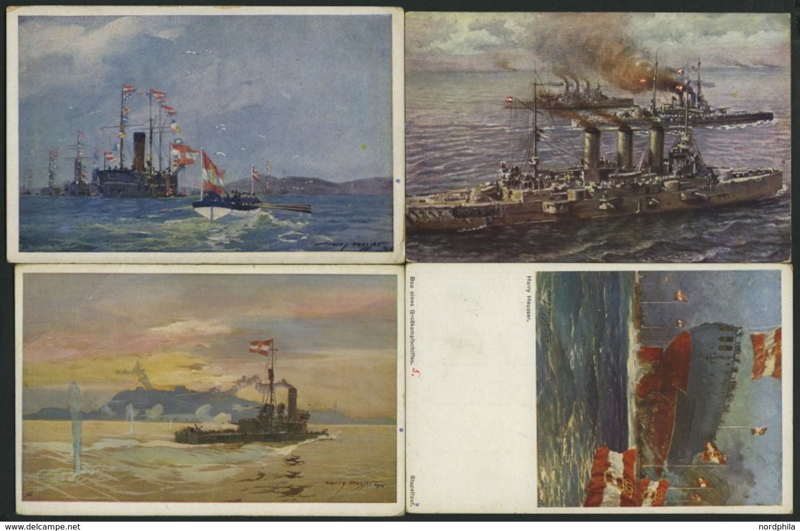 FELDPOST 4 Verschiedene Ungebrauchte Künstlerkarten Mit K.u. K. Kriegsschiffen, Meist Von Harry Heusser, Pracht - Altri & Non Classificati