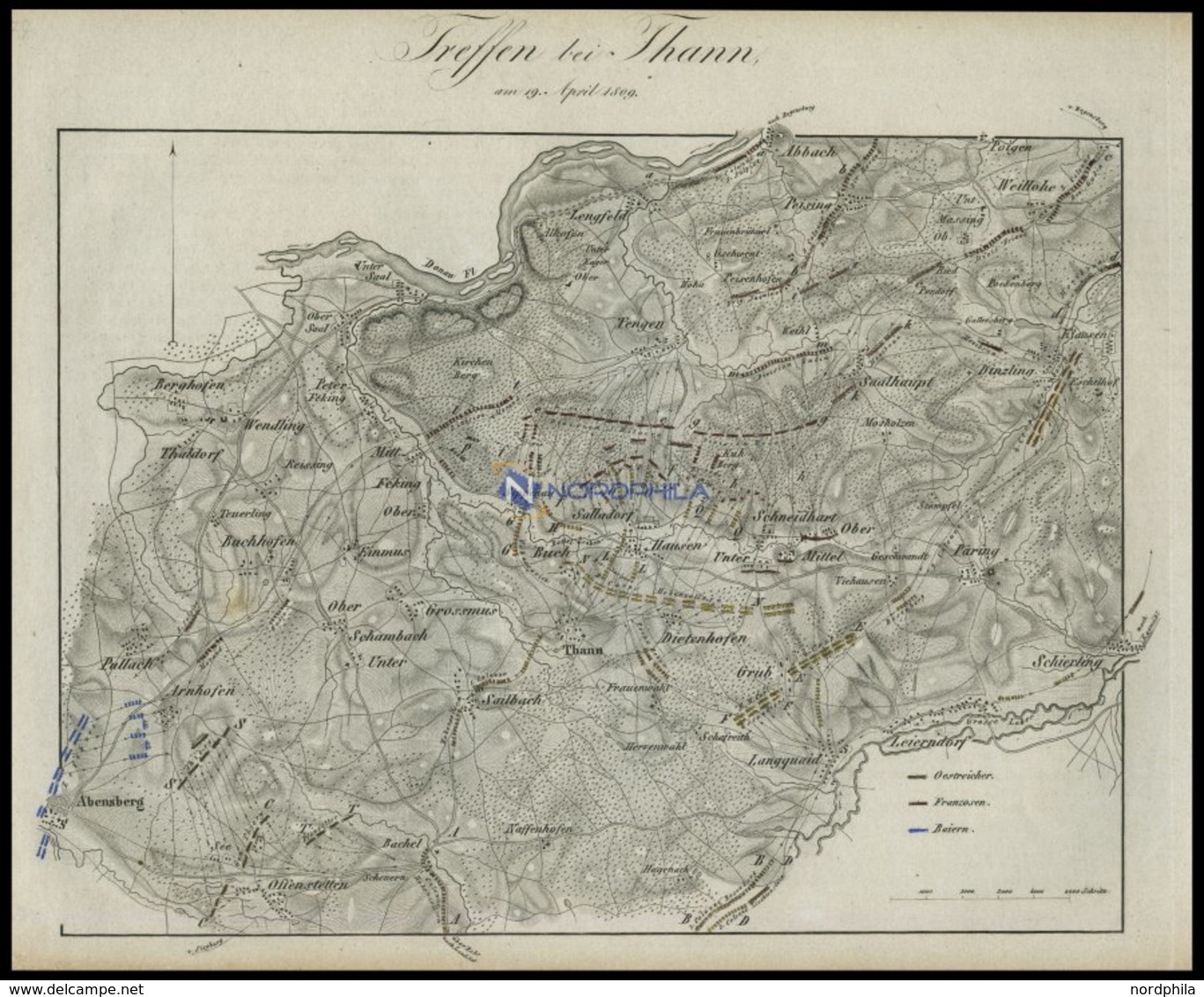 Treffen Bei Thann Am 19. April 1809, Kupferstich-Plan Von Rothenburg Um 1830 - Autres & Non Classés