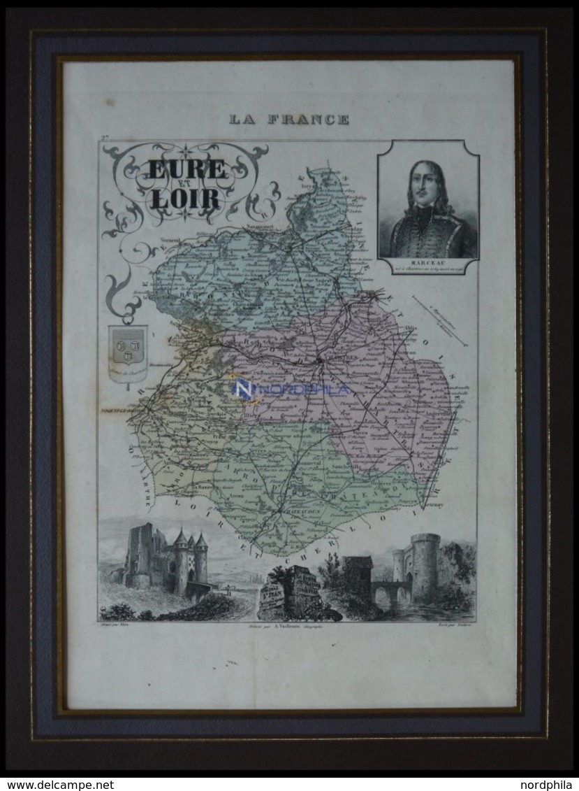 Departement Eure-et-Loir Mit Teilansicht Von Schloß St. Jean Und Dekorativer Staffage, Farbiger Stahlstich Von M. Vuille - Autres & Non Classés