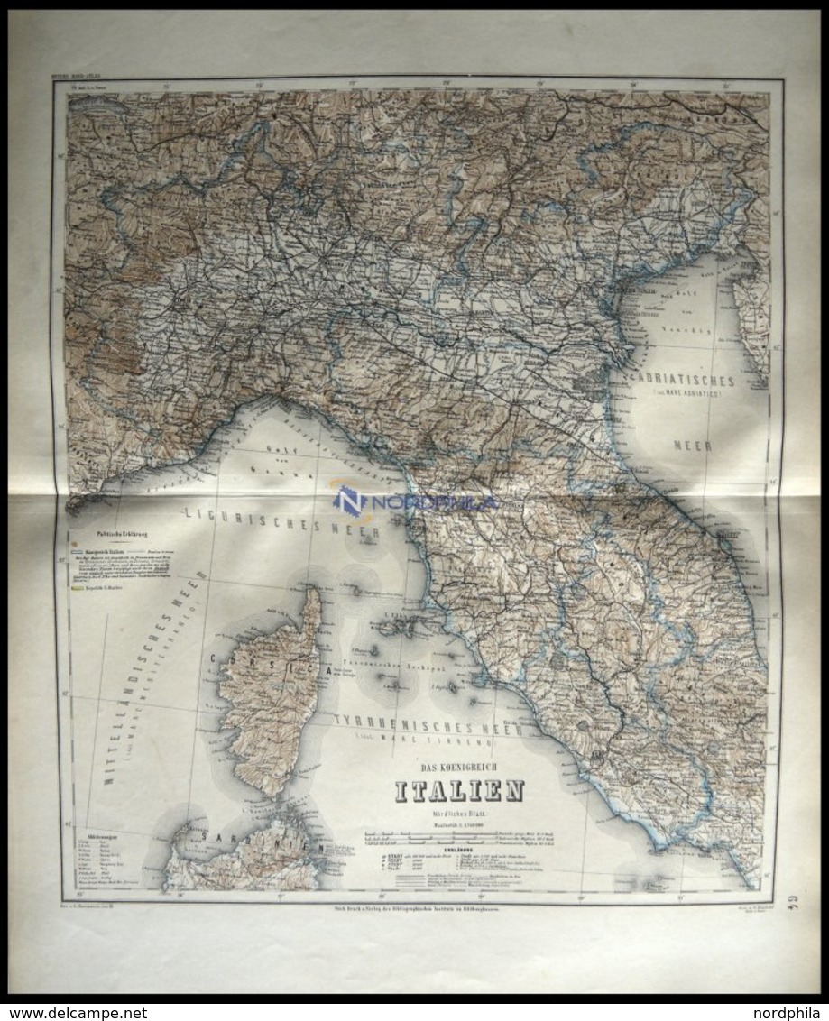 Der Nördliche Teil, Grenzkolorierter Stahlstich Aus Meyers Hand-Atlas, 1875 - Otros & Sin Clasificación