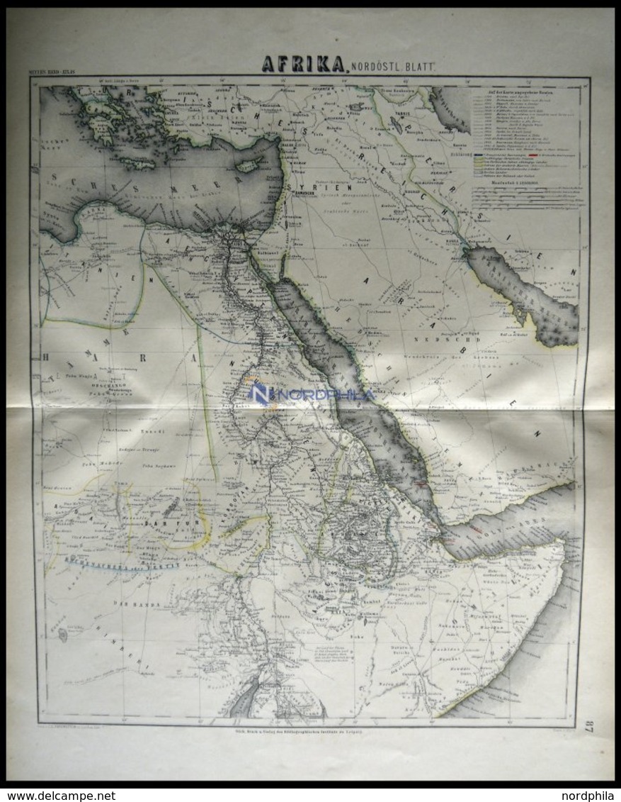 Der Nordöstliche Teil, Grenzkolorierter Stahlstich Aus Meyers Hand-Atlas, 1875 - Otros & Sin Clasificación