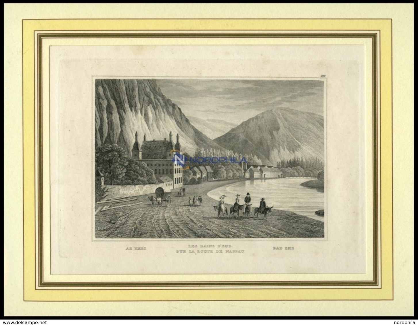 BAD EMS, Gesamtansicht, Stahlstich Von B.I. Um 1840 - Lithographies