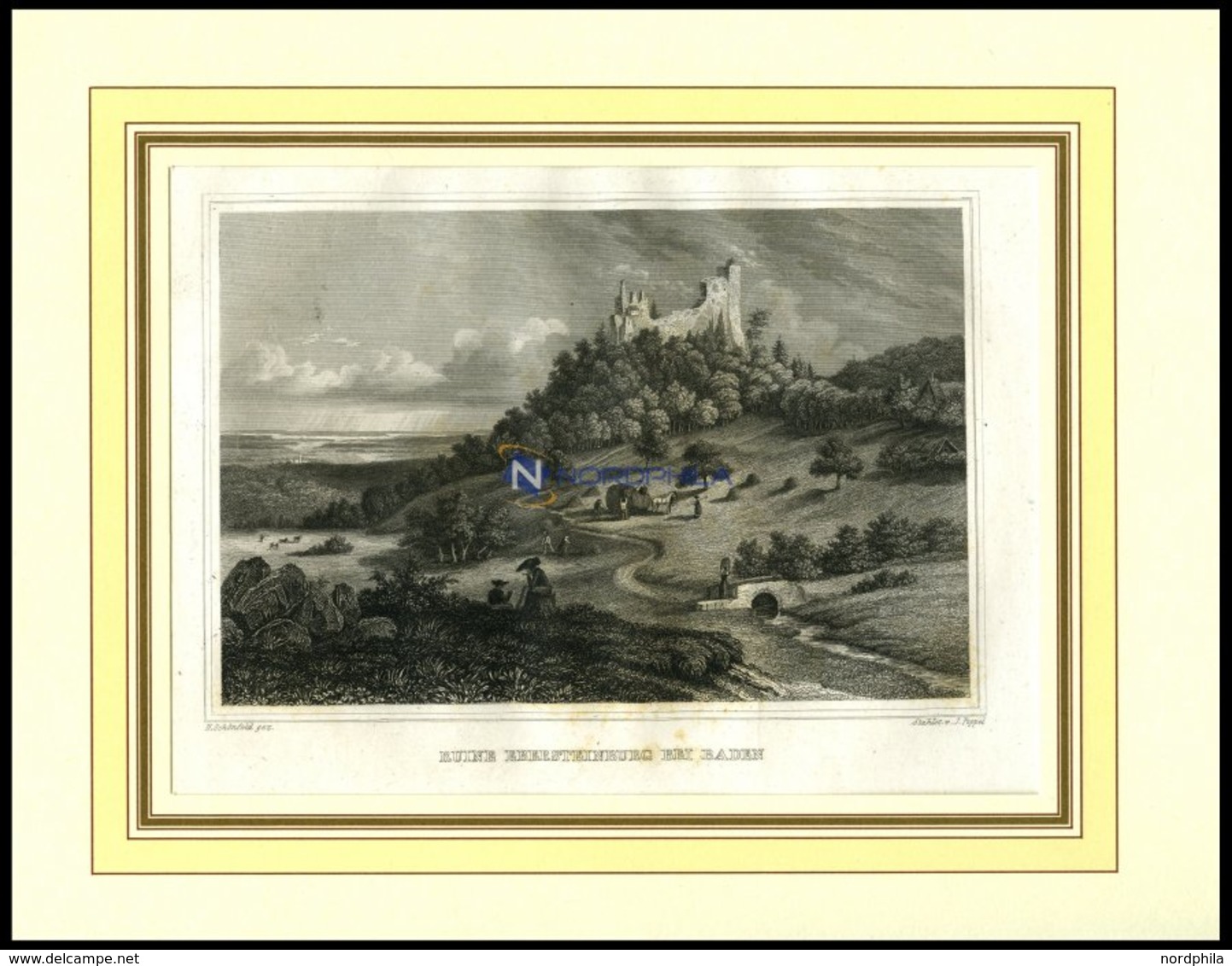 Bei BADEN-BADEN: Ruine Eberstein, Stahlstich Von Schönfeld/Poppel, 1840 - Lithografieën