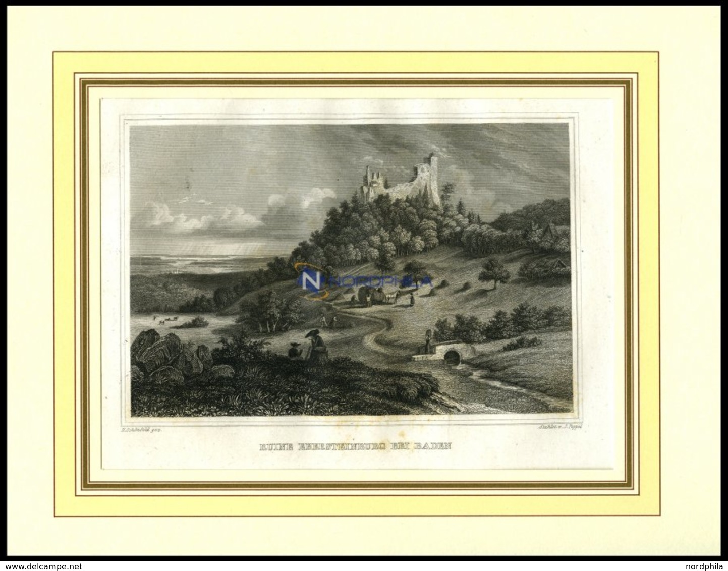 Bei BADEN-BADEN: Ruine Eberstein, Stahlstich Von Schönfeld/Poppel, 1840 - Lithographies