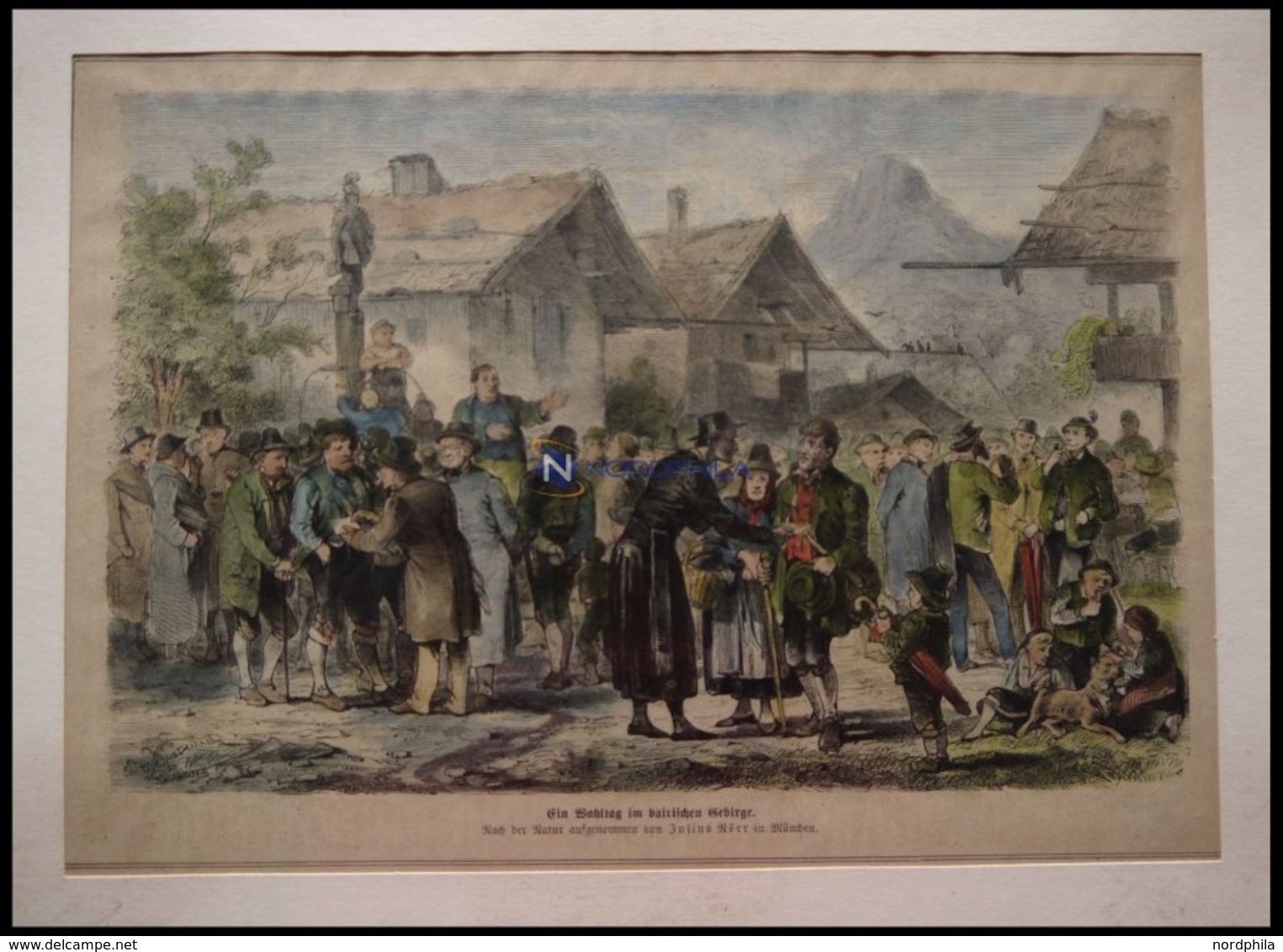 BAYERN: Ein Wahltag, Kolorierter Holzstich Nach Nörr Um 1880 - Litografía