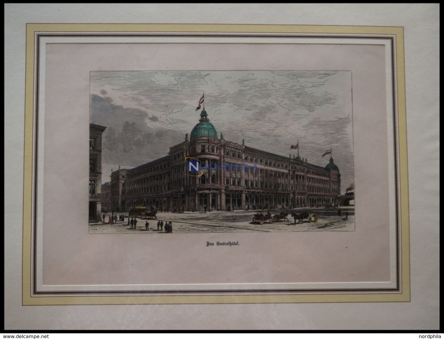 BERLIN: Das Centralhotel, Kolorierter Holzstich Um 1880 - Lithografieën