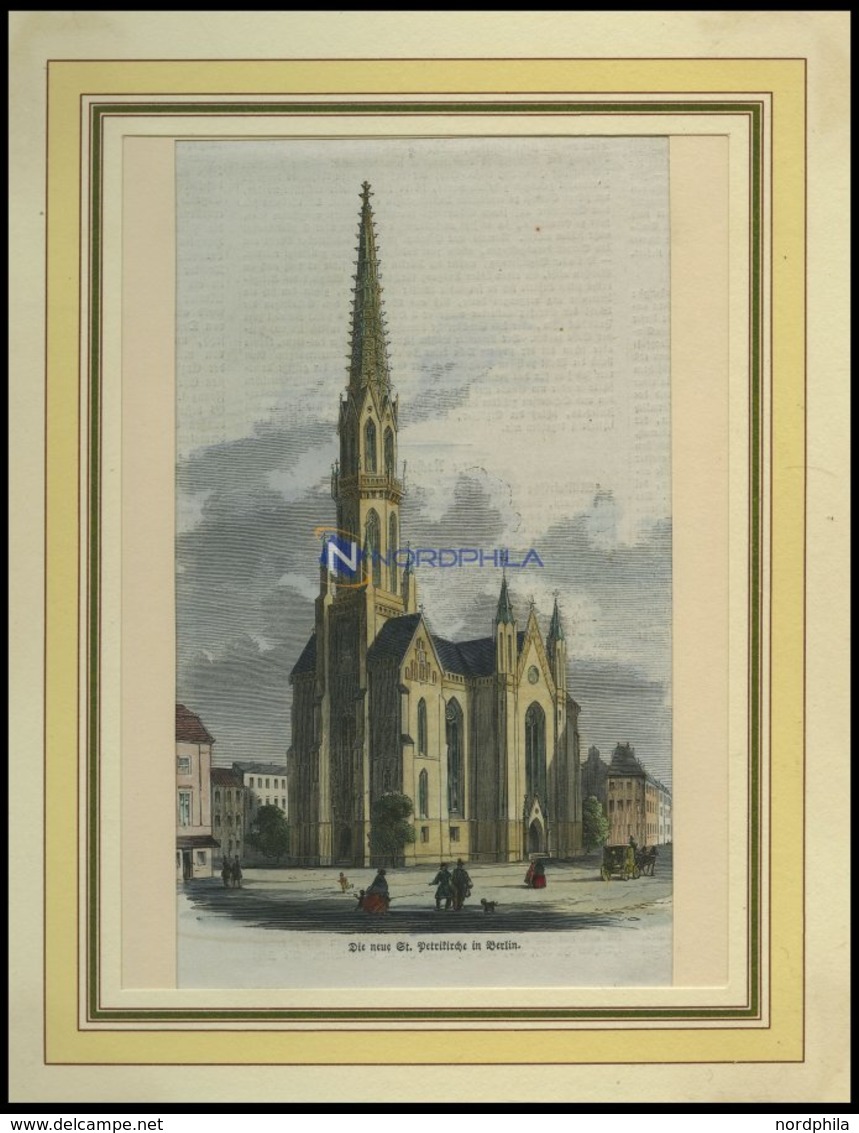 BERLIN: Die Neue Petrikirche, Kolorierter Holzstich Um 1880 - Litografia