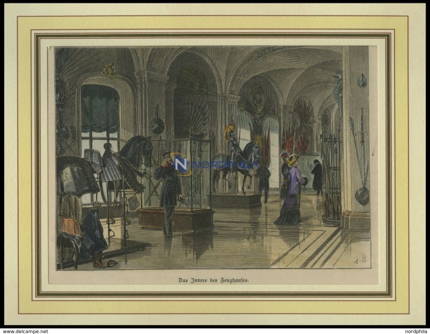 BERLIN: Das Innere Des Zeughauses, Kolorierter Holzstich Um 1880 - Lithografieën