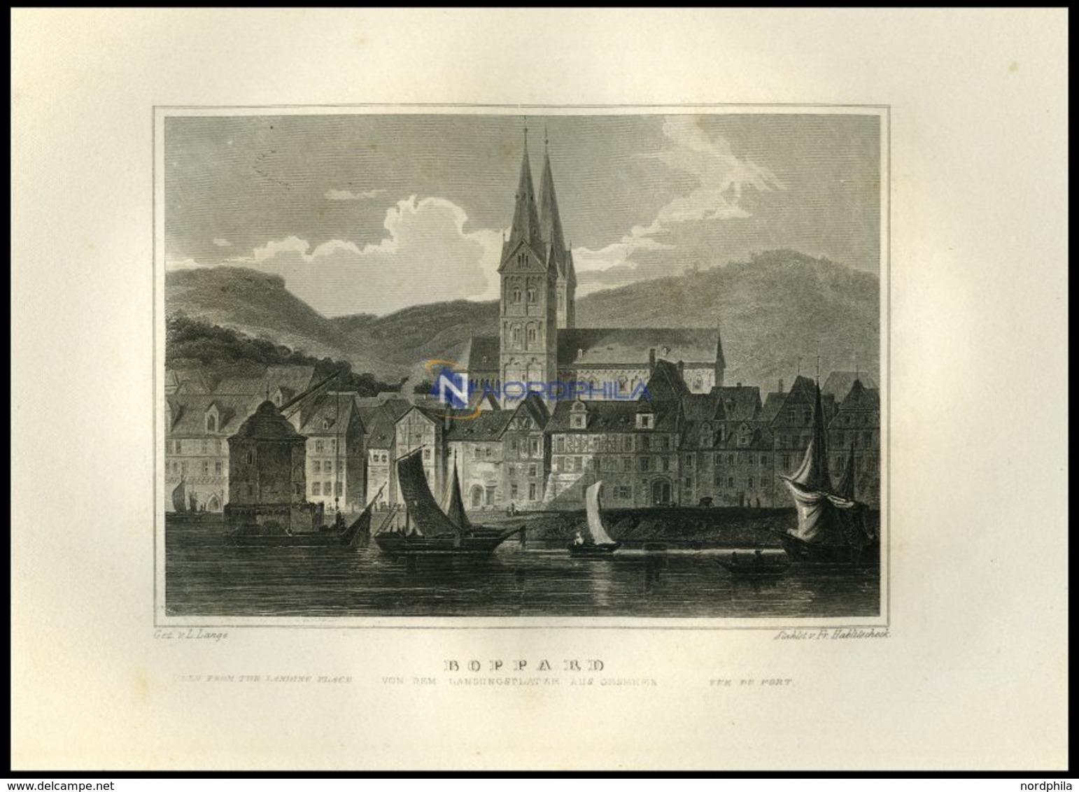 BOPPARD, Gesamtansicht Von Dem Landungsplatze Aus Gesehen, Stahlstich Von Lange/Hablitscheck Um 1850 - Lithografieën